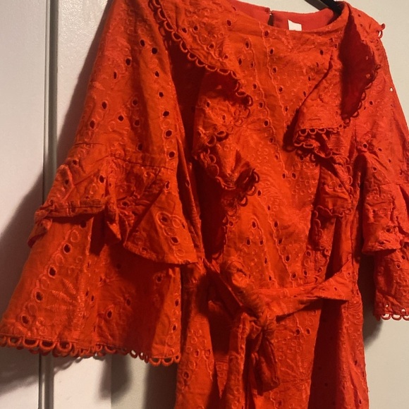 River Island Vibrant Orange Eyelet Lace Dress - bell Sleeves - UK12/EU38 - Picture 4 of 8